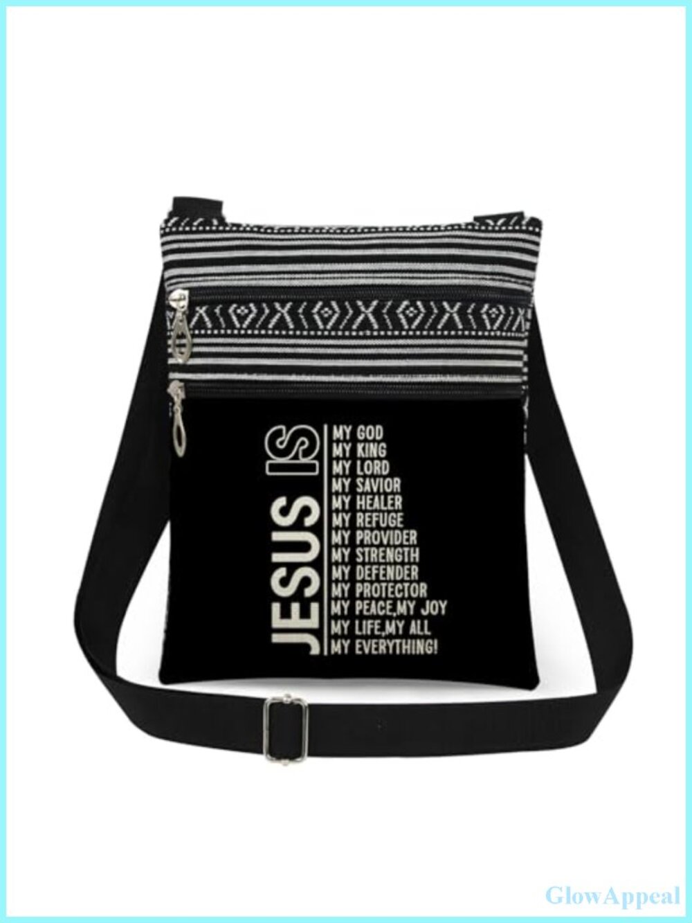 JESUS Print Crossbody Bag Adjustable Strap Polyester Sling Purse